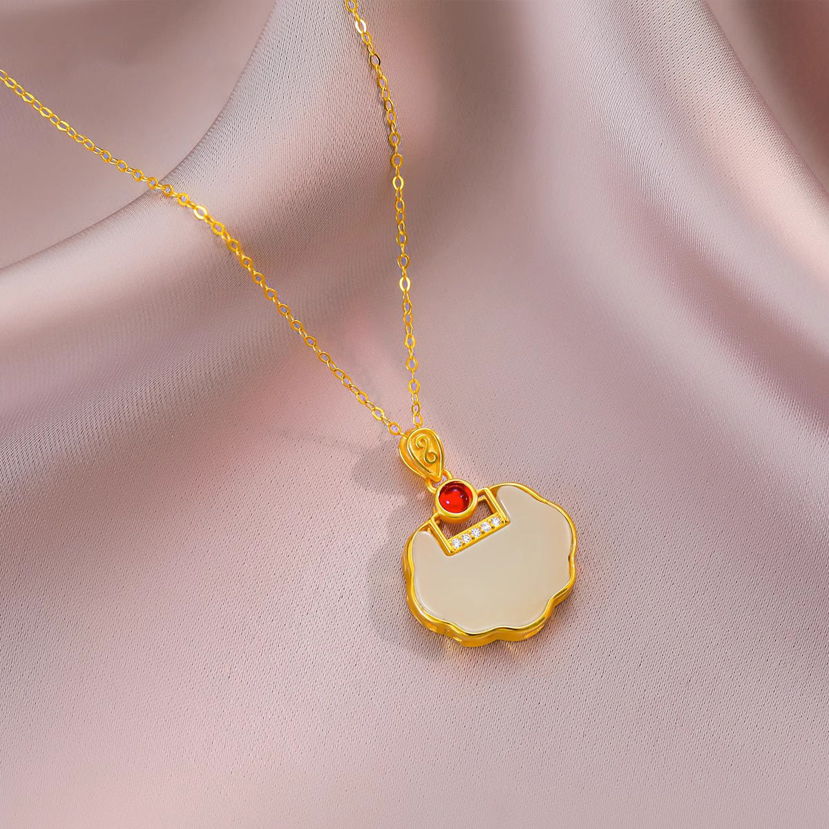Collana con ciondolo a forma di lucchetto in oro placcato rame a forma di fiore minimalista per uomo e donna con catena a O in acciaio al titanio