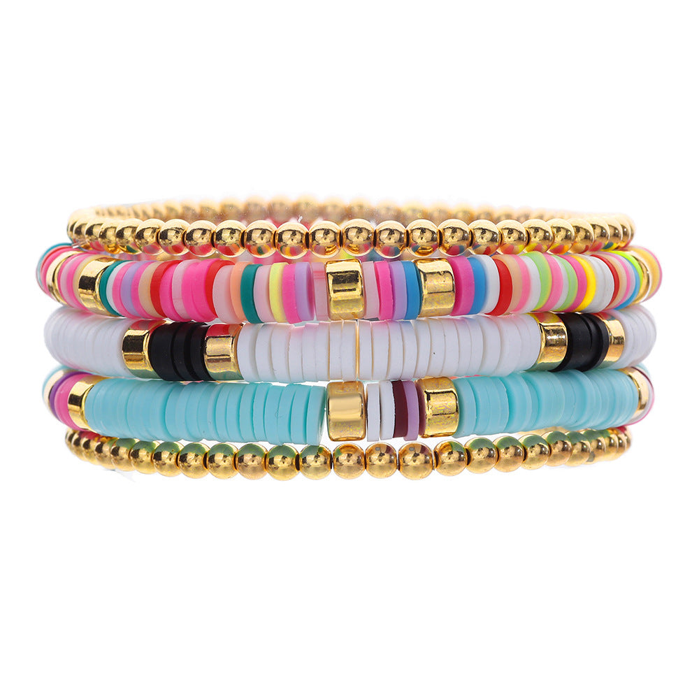 Bohemian Colorful Geometric Round Resin Beaded Bracelet for Unisex