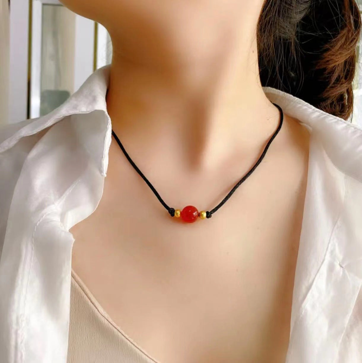 Collana Unisex Originale in Agata Rossa Geometrica con Cordino Regolabile