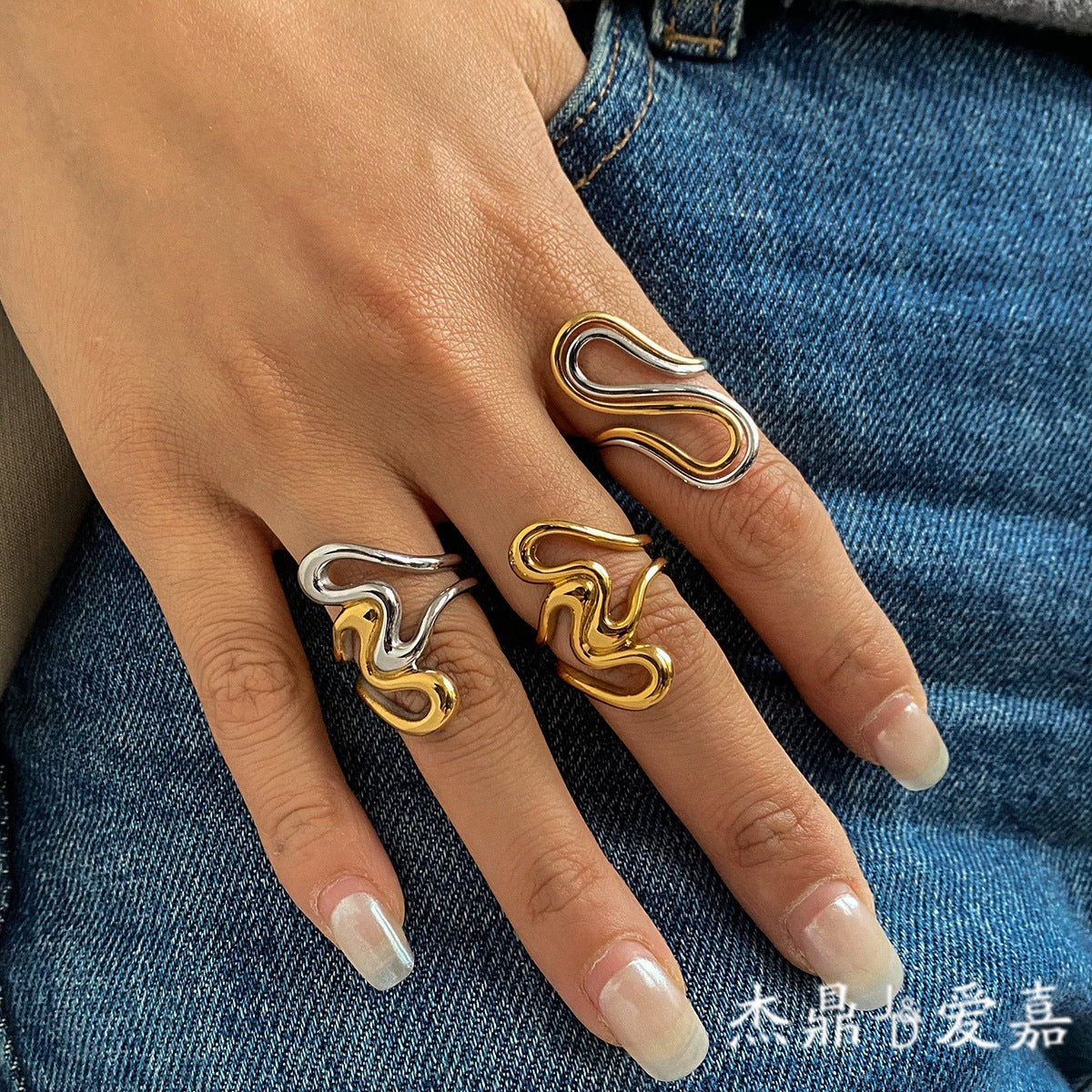 Geometric Plated Stainless Steel Ring for Women