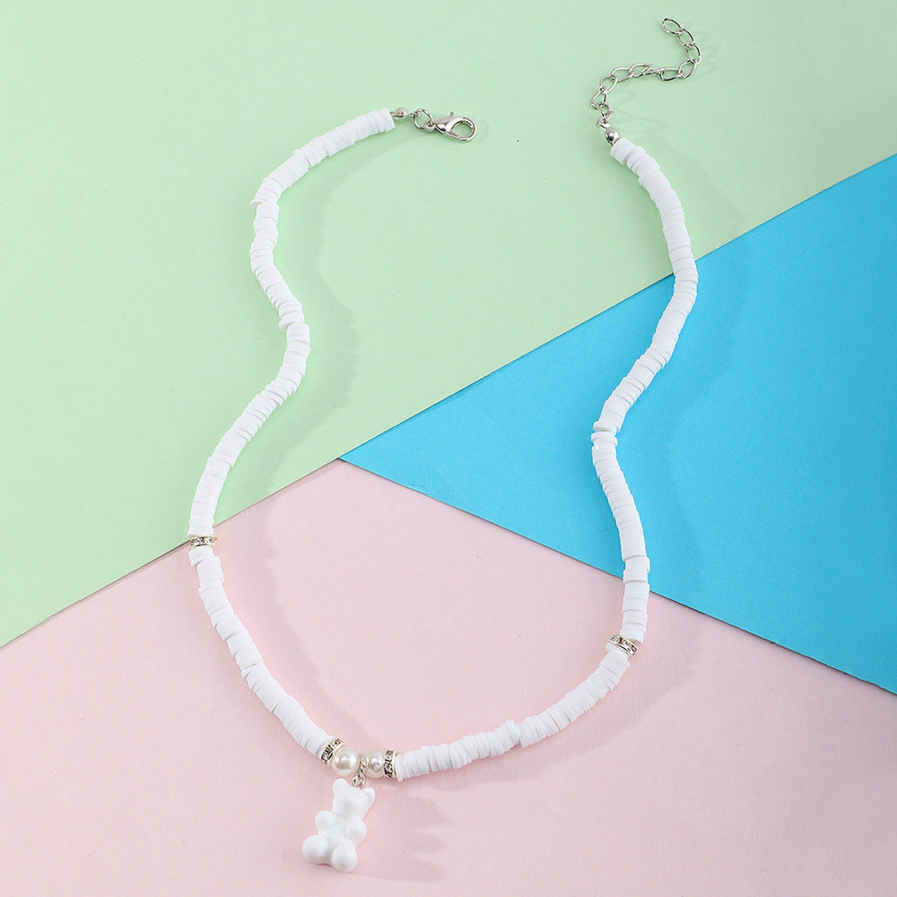Collar con Colgante de Oso de Resina Hecho a Mano para Niñas con Cadena de Perlas, Joyería de Diseño Minimalista de Animales Tiernos