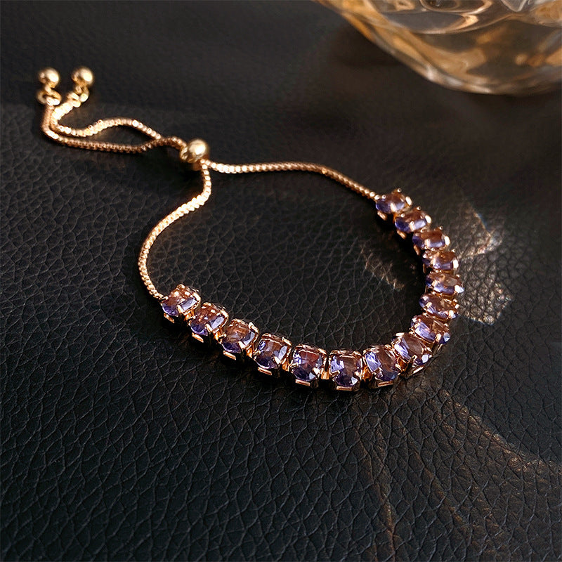 Elegant Geometric Brass Bracelet with Cubic Zirconia Inlay, Adjustable Plated Women's Jewelry