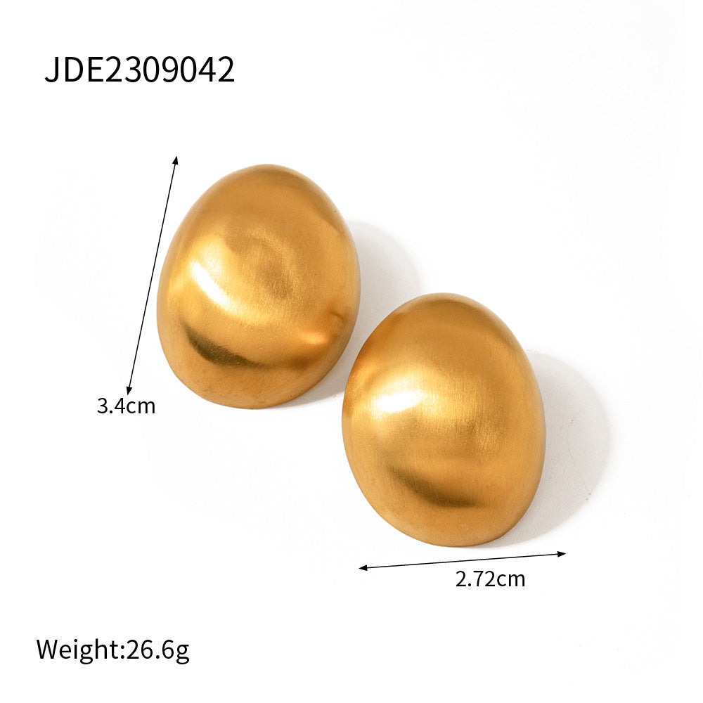 Minimalist 18K Gold Plated Brushed Oval Geometric Stainless Steel Earrings for Women