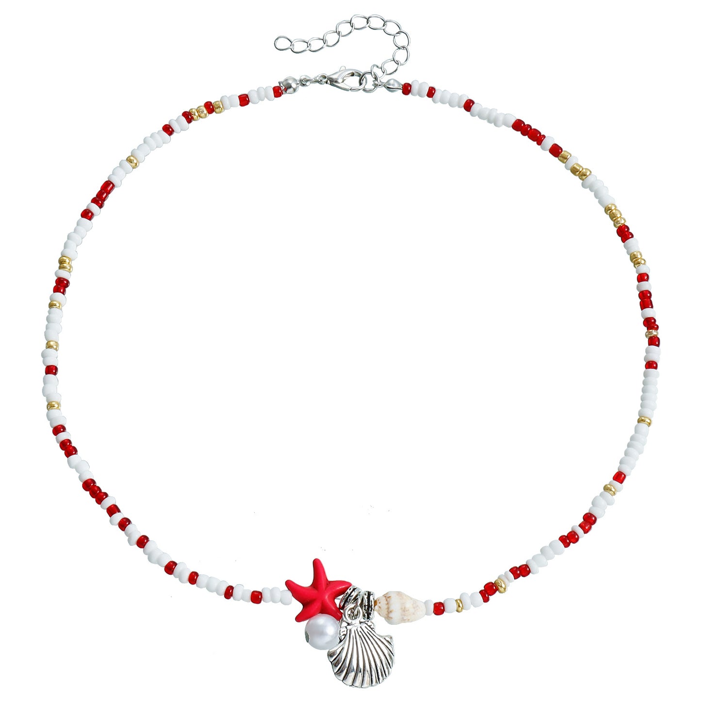 Bohemian Starfish Pendant Necklace for Women with Geometric Seashell Beads and Alloy Plated Clavicle Chain