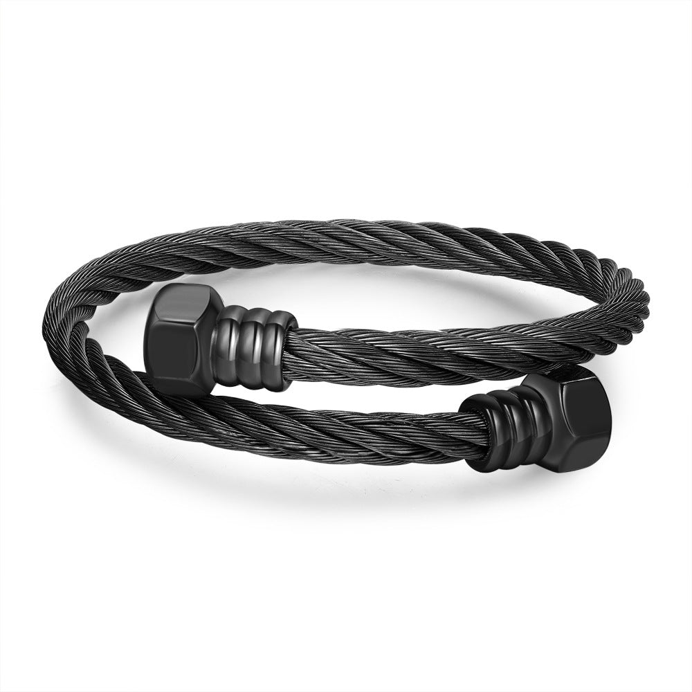 Geometric Hexagon Nut Plated Titanium Steel Open Cuff Bracelet Unisex