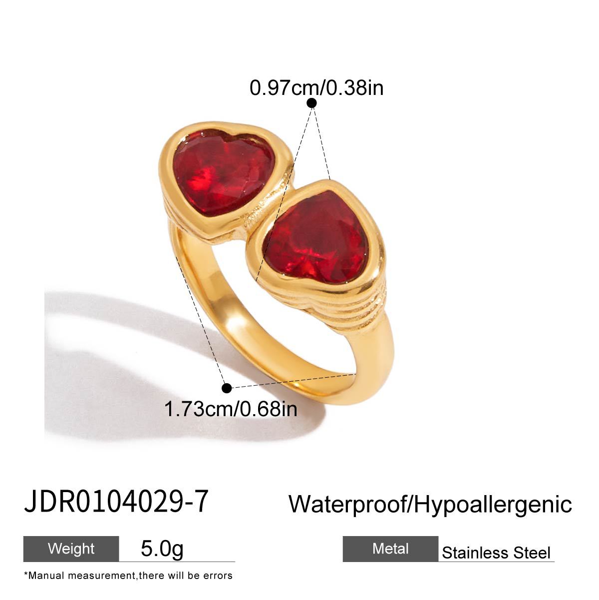 Elegant Heart Geometric Stainless Steel Ring PVD Gold Plated Women's Jewelry