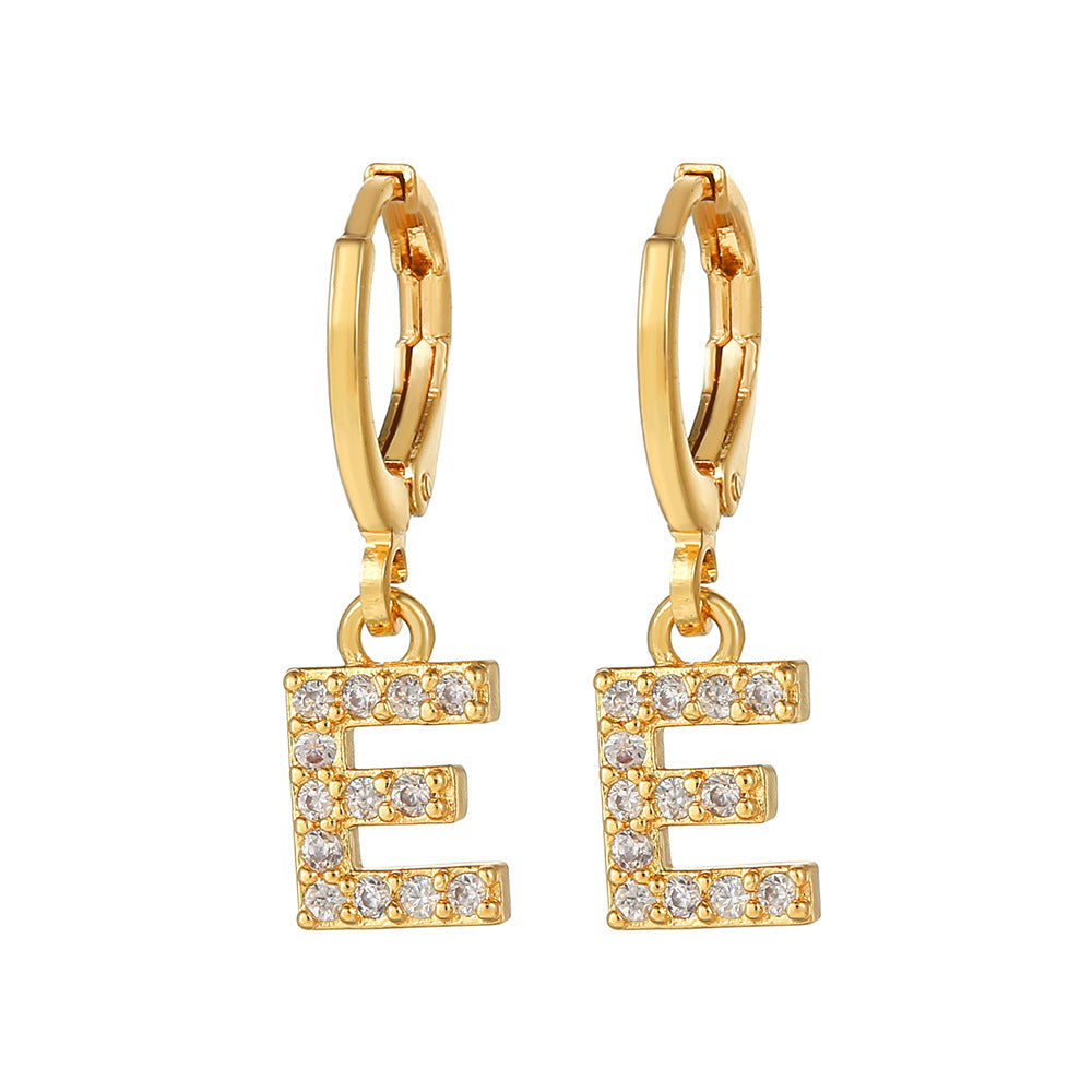 Minimalist Elegant Gold Plated Brass Micro-Inlaid Cubic Zirconia Letter Hoop Earrings for Women
