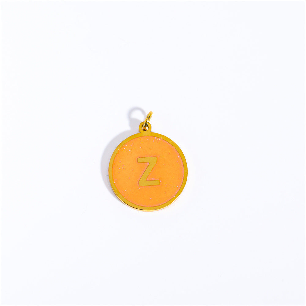 Candy Color Drip Oil 18K Gold Plated Letter Charm Bar Titanium Steel Necklace