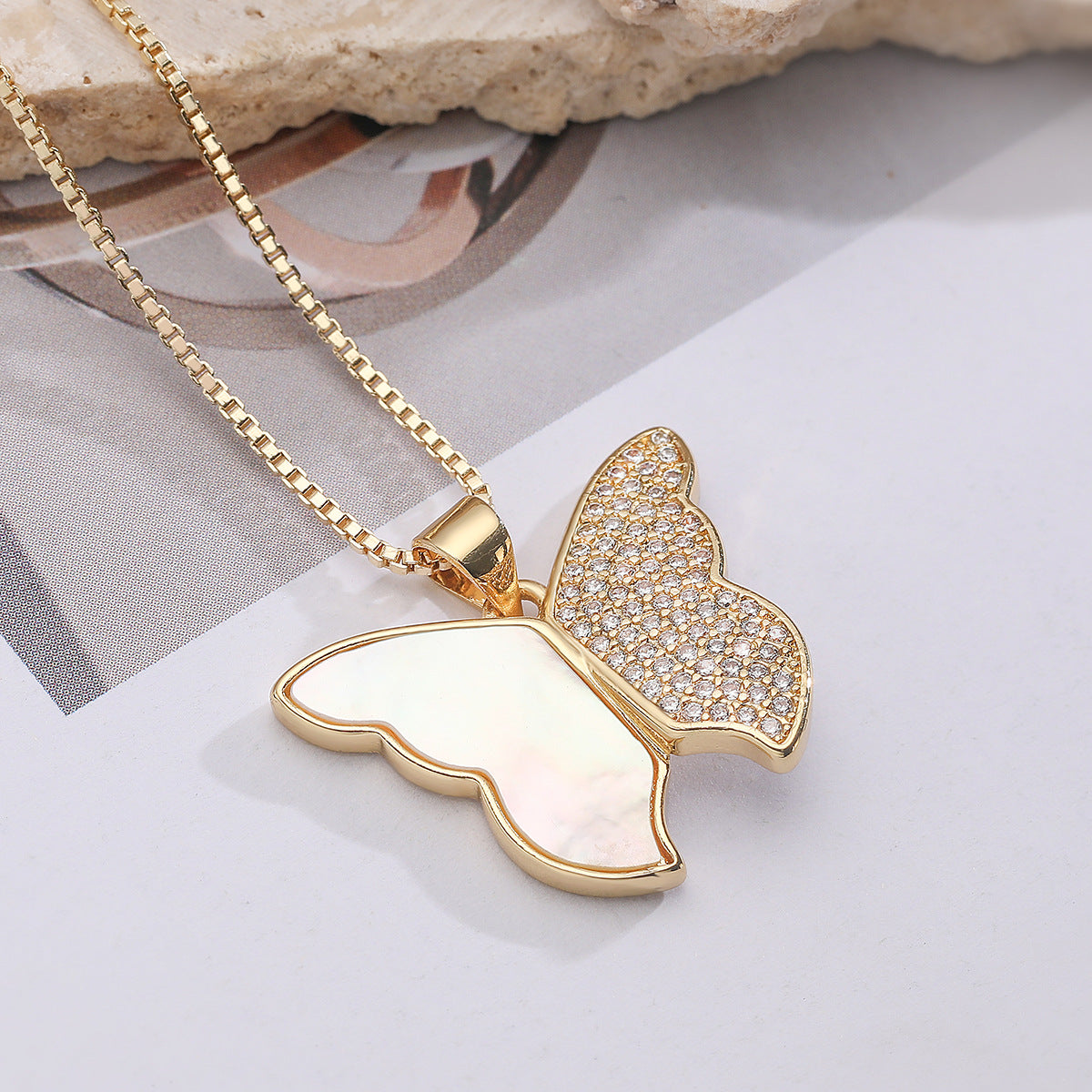 Elegant 18K Gold Plated Brass Cubic Zirconia Butterfly Pendant Necklace for Women