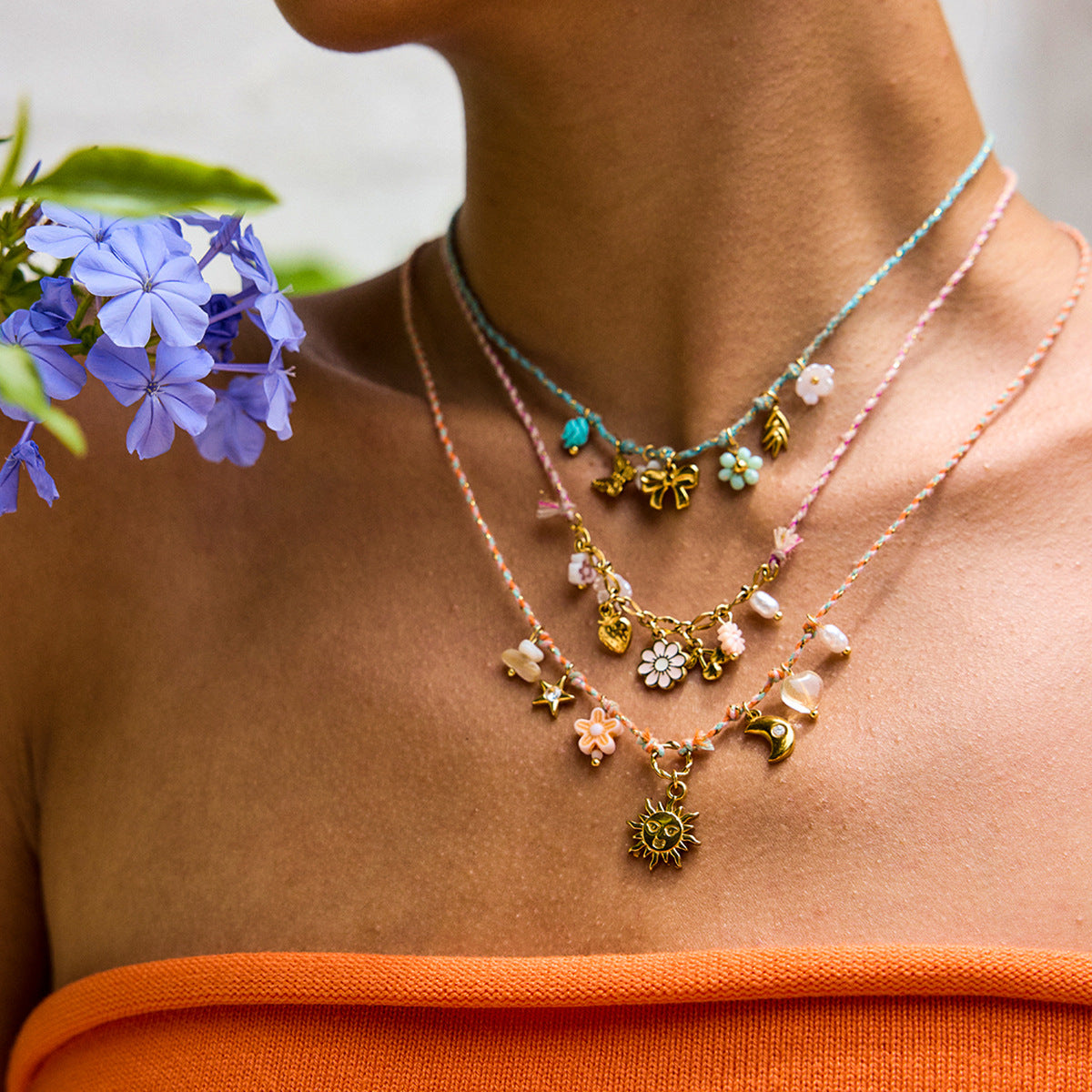 Elegante Collana in Acciaio Inossidabile Placcato con Motivo Floreale Geometrico e Ciondolo in Acciaio al Titanio da Donna con Barretta per Charm Fai da Te