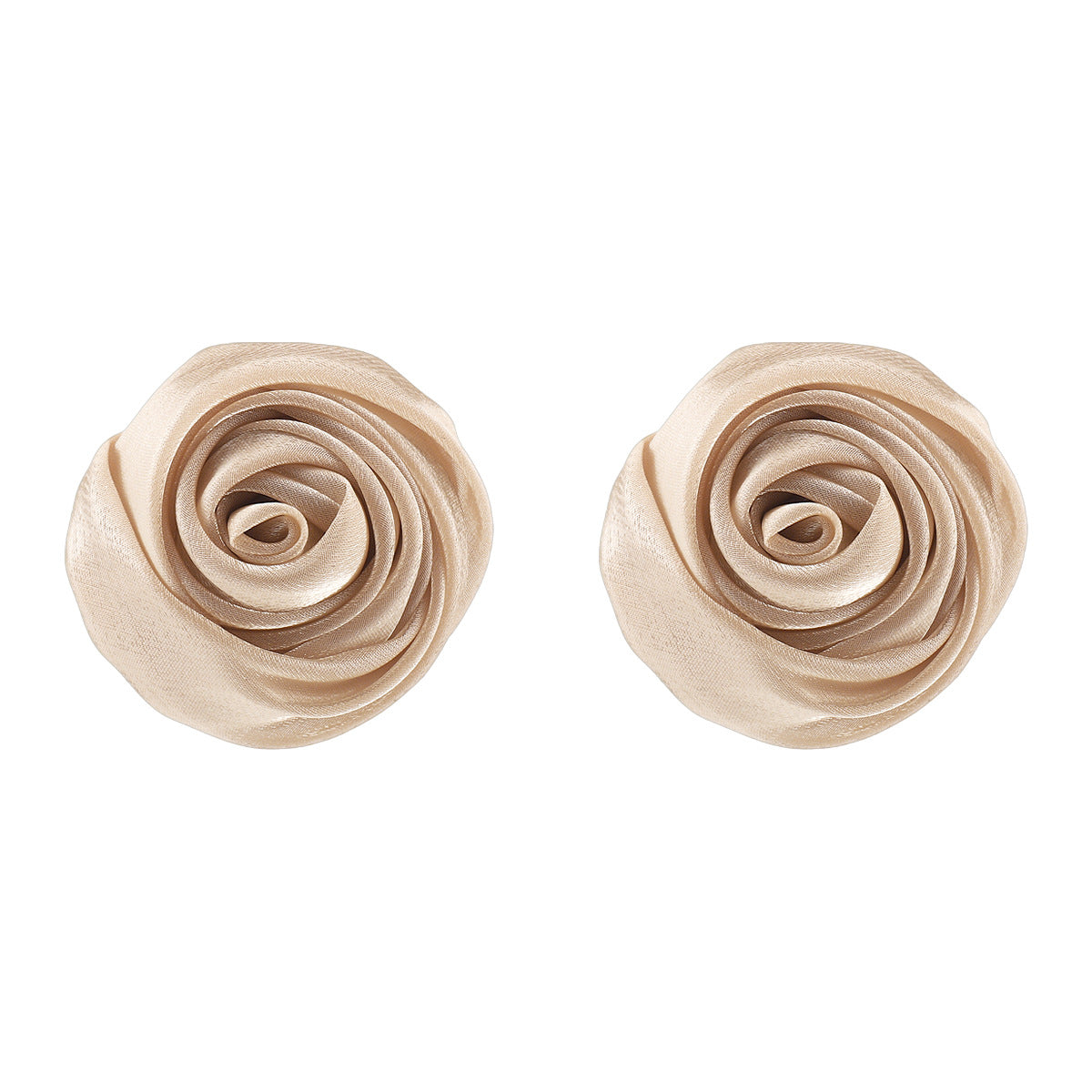 Pendientes de botón de rosa en 3D de estilo floral dulce y fresco con tela de organza y artesanía tejida a mano para mujer