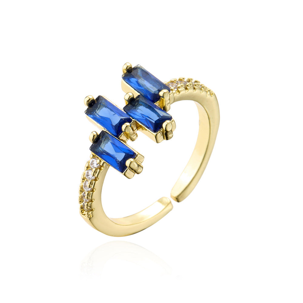 Minimalist Geometric Open Ring in Copper with 18K Gold Plating and AAA Zirconia Inlay