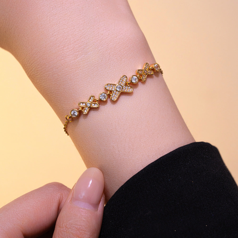 Minimalist Luxury Titanium Steel Bracelet with Rhinestone Inlay and Letter Design for Women