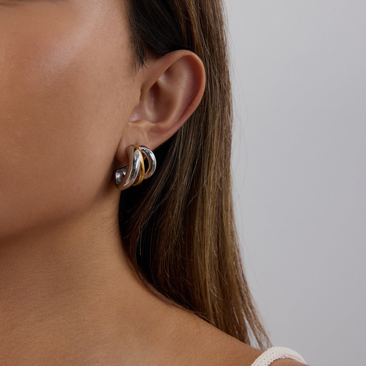 Minimalist Geometric C-Shape Plated Stainless Steel Earrings for Women