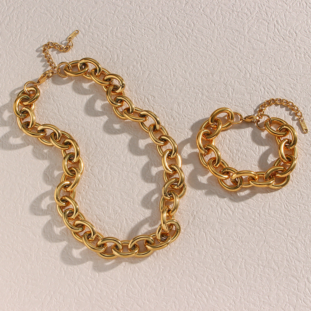 Fashionable Geometric Stainless Steel Plated 18K Gold Cuban Chain Necklace for Women