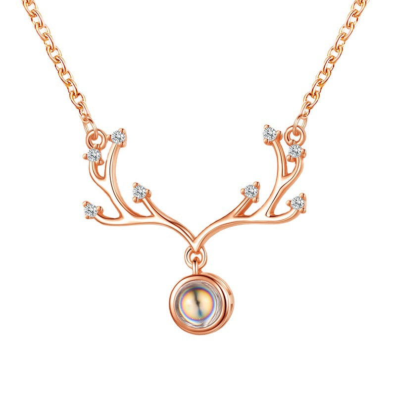 Collana Corno di Cervo Catena Sottile Ramata Ciondolo Minimalista Regalo Festivo di Natale
