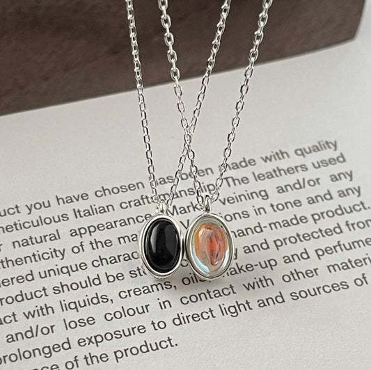 Minimalist Oval Pendant Necklace in 925 Sterling Silver with AB Rhinestone Inlay for Women