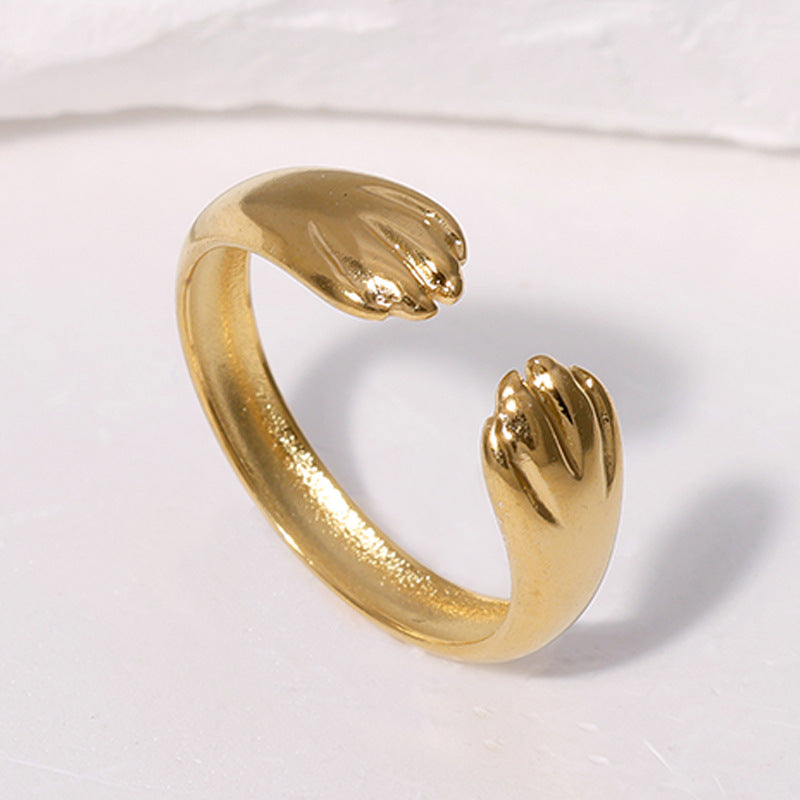 Anello da donna regolabile in acciaio inossidabile a forma di zampa di gatto, con finitura placcata