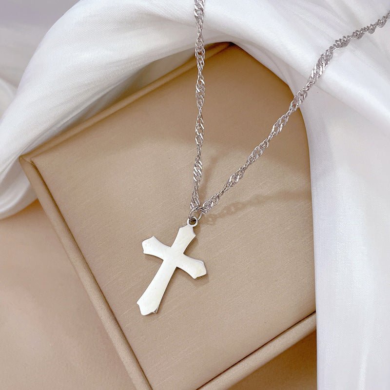 Collana unisex con ciondolo a croce geometrica in acciaio al titanio, alla moda e minimalista