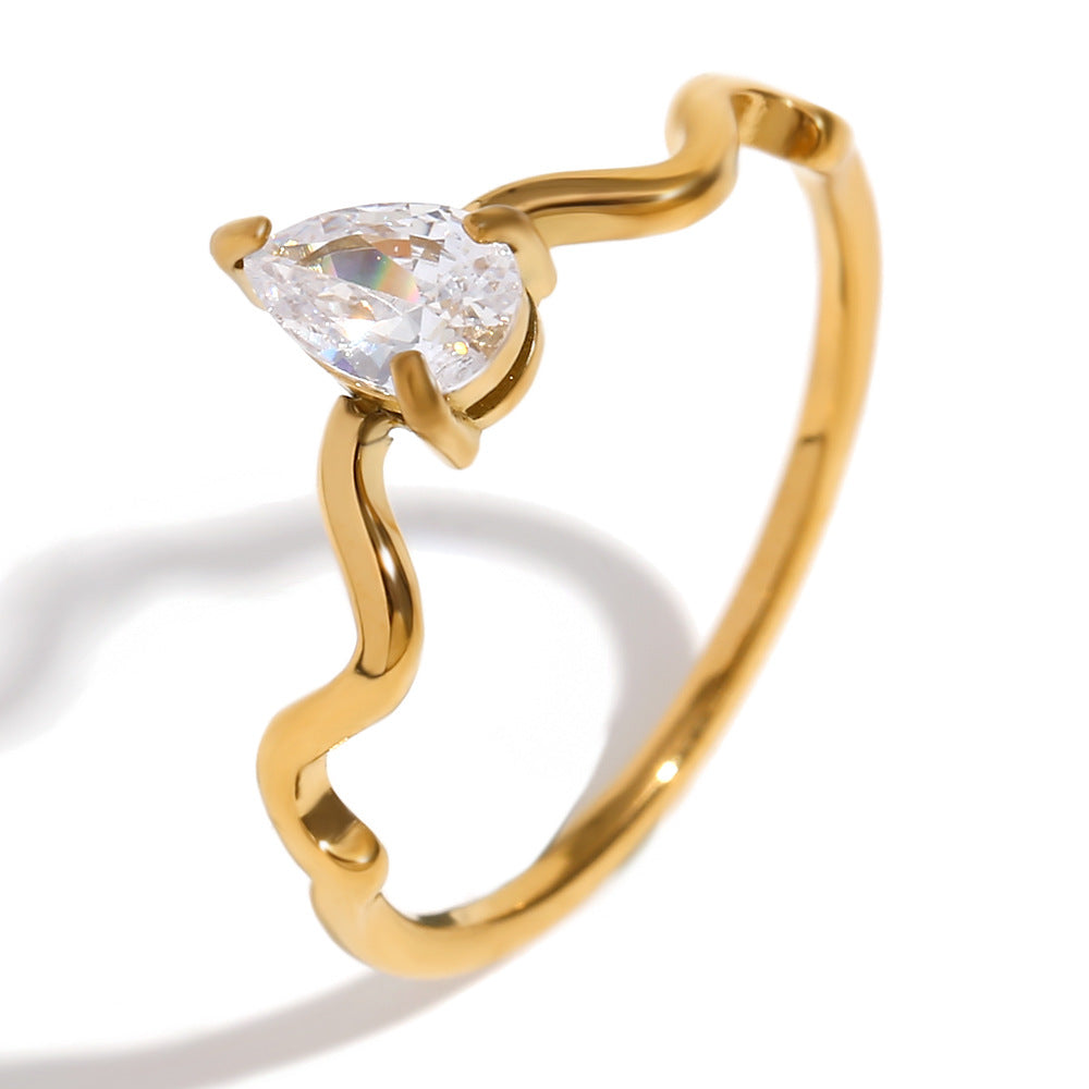 Anello da Donna a Goccia a Forma di Serpente in Acciaio Inossidabile Tonalità Fredda Placcato Oro 18K Minimalista con Cristalli