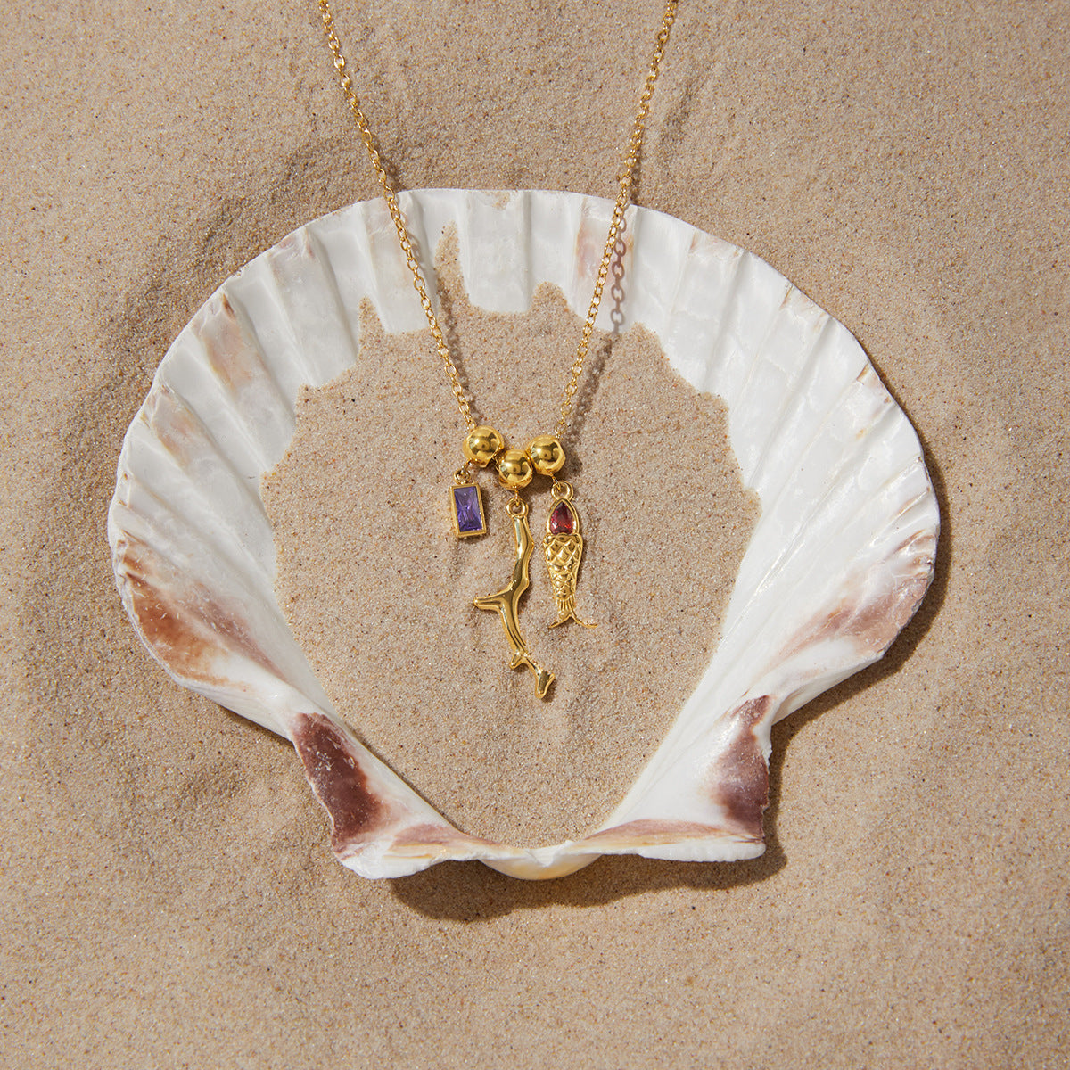 Minimalist Elegant Fish Shape Stainless Steel PVD Cubic Zirconia Pendant Necklace for Women