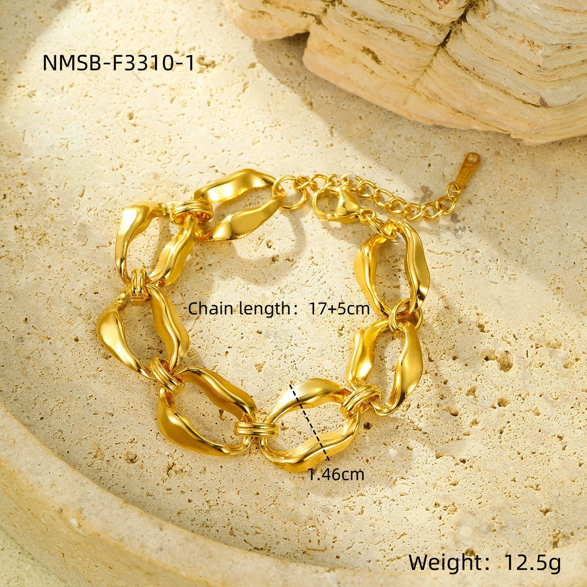 Fashionable Geometric Stainless Steel Bracelet with 18K Gold Plating and Zircon Inlay for Women