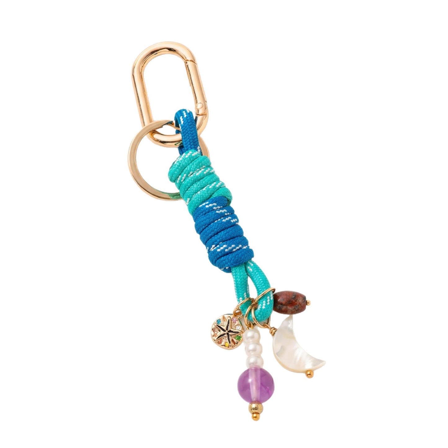 Sweet Striped Zinc Alloy Plated DIY Charm Bar Keychain with Conch and Starfish Elements for Women