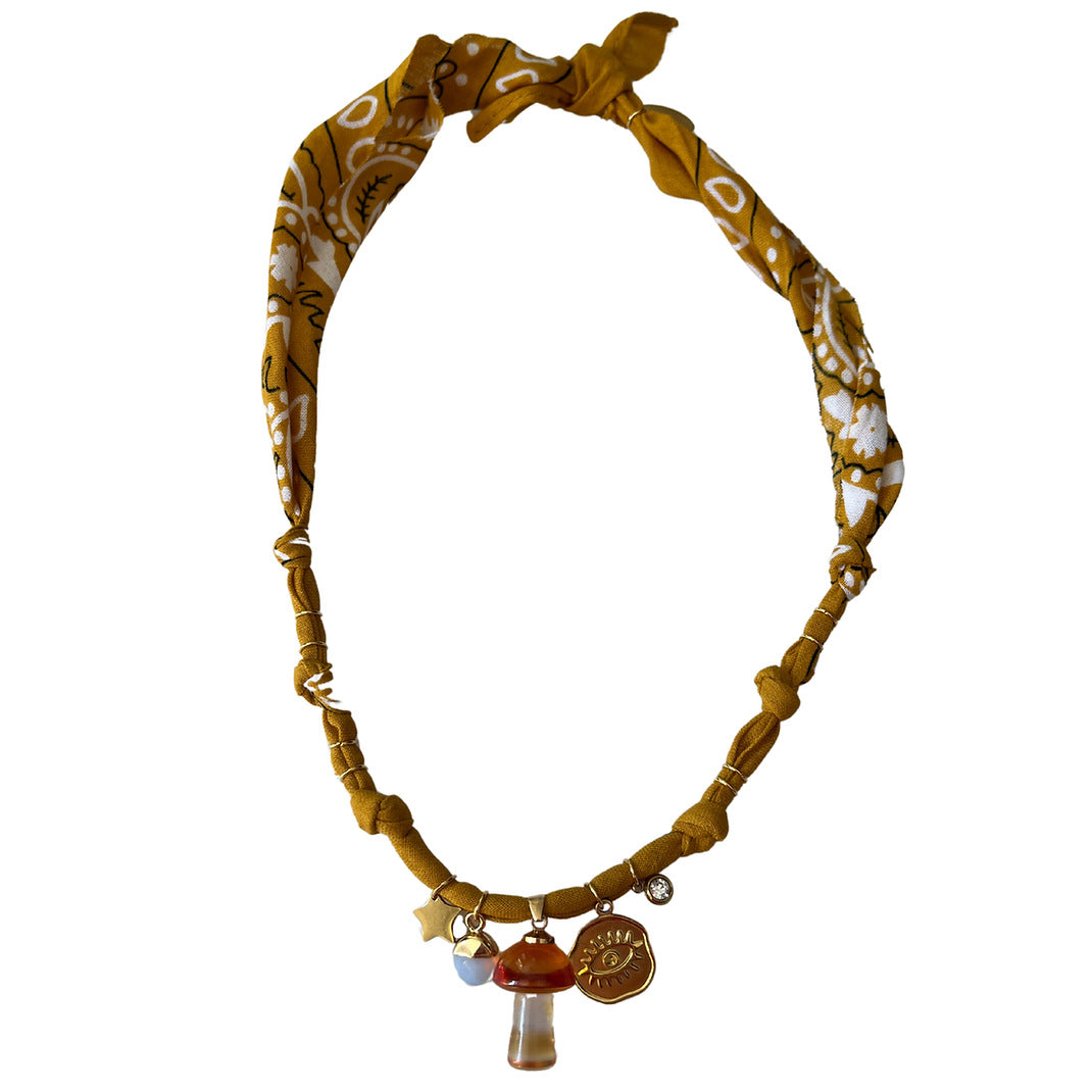 Bohemian Style Star Mushroom Cherry Multi-Pendant Necklace for Women with Copper Chain and Resin Pendants, Electroplated Finish