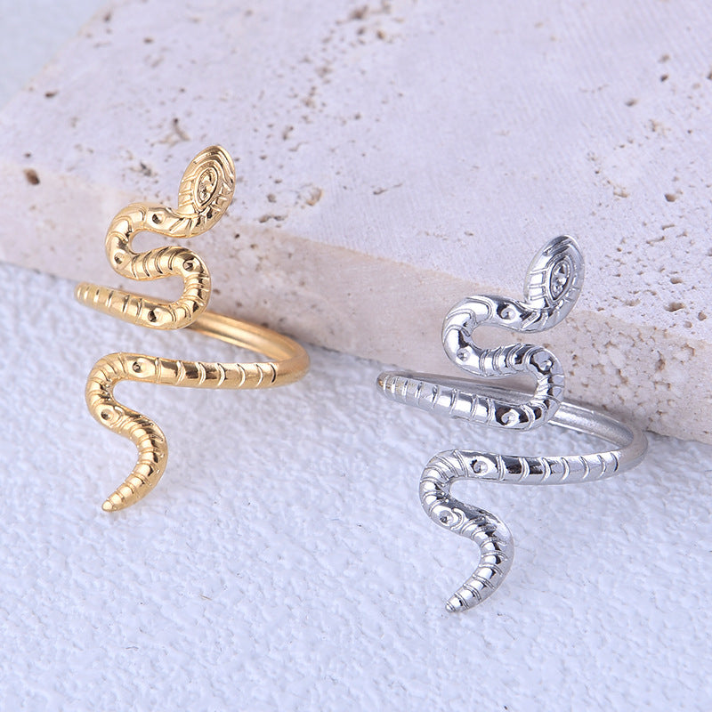Personality Snake Shape Plated Titanium Steel Open Ring