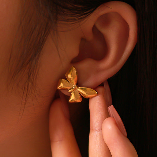 Minimalist Bowknot Titanium Steel Earrings with 18K Vacuum Plating for Women