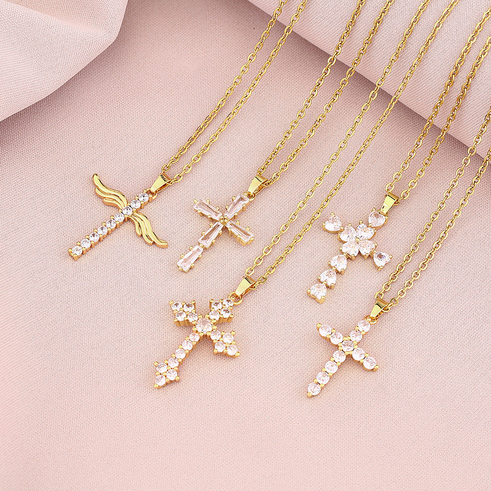 Elegante Collana con Ciondolo a Croce da Donna in Rame Placcato Oro con Catena a O, Collana con Ciondolo Stile Geometrico Minimalista