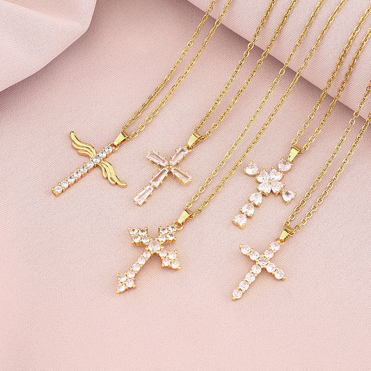 Elegant Cross Pendant Necklace for Women in Gold-Plated Copper with O-Chain Design, Minimalist Geometric Style Locket Necklace