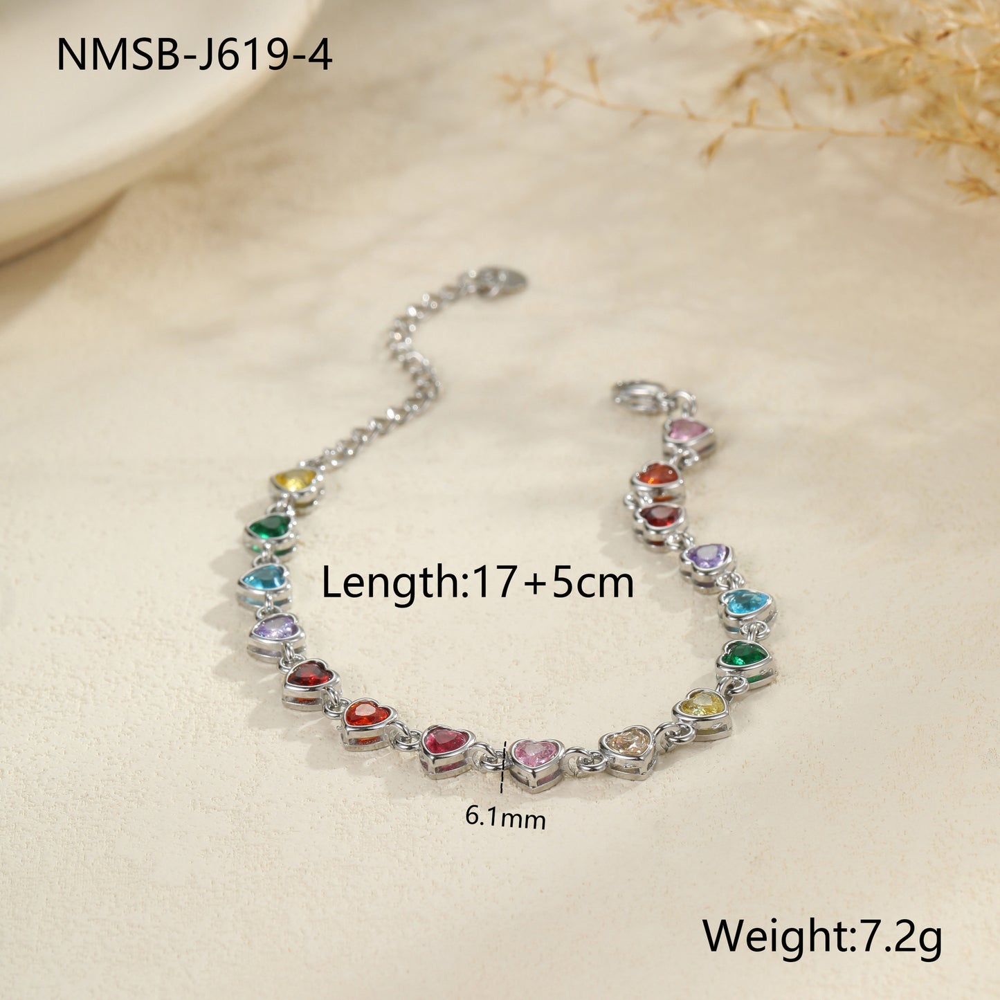 Bracciale da donna alla moda in acciaio inossidabile con geometria, placcatura in oro 18 carati e dettagli in zirconi colorati