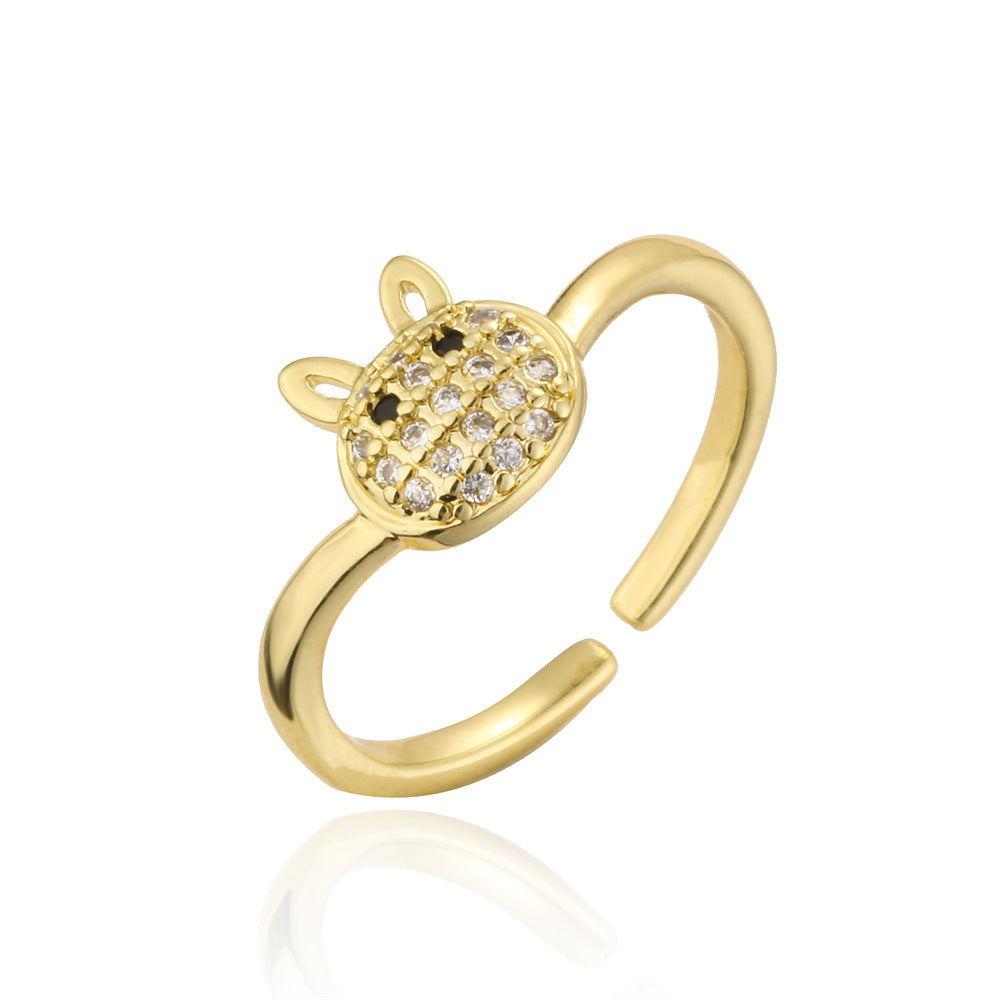 Minimalist Geometric Animal Brass Gold Plated Ring with Cubic Zirconia for Women