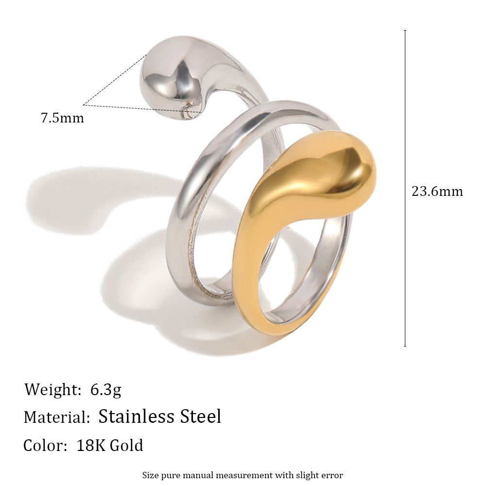 Minimalist Elegant Geometric 18K Gold Plated Stainless Steel Multi-Layer Snake Ring for Women