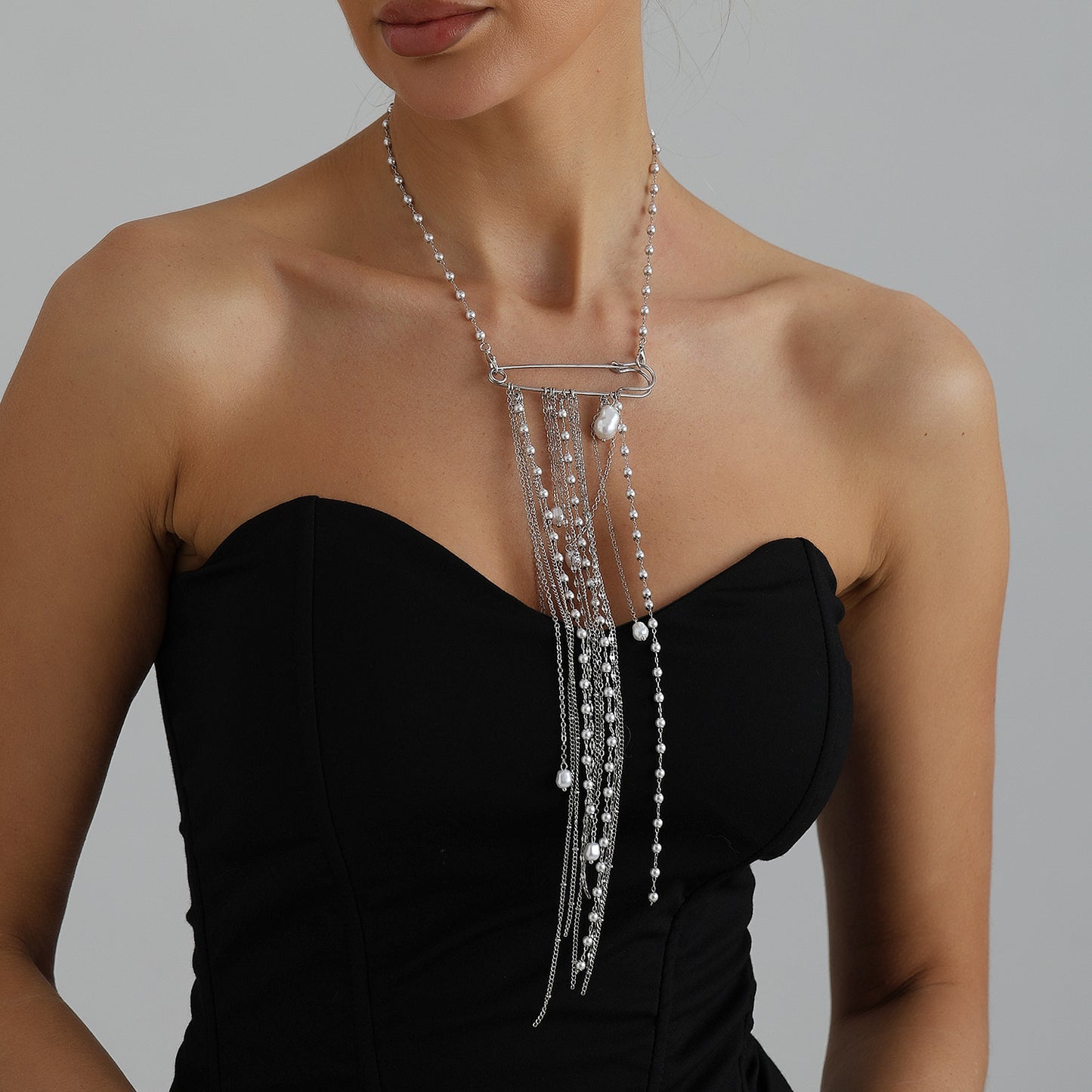 Casual Geometric Alloy Plated Necklace with Pearl Tassel for Women