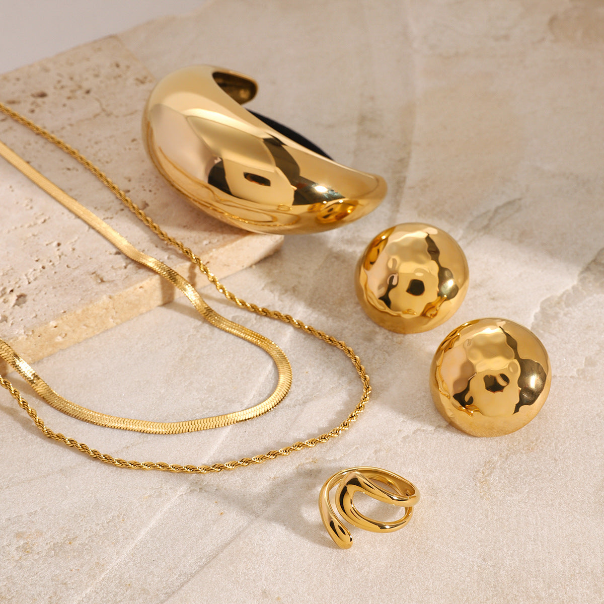 Multi-Layer Geometric Round Stainless Steel Plated Necklace Set for Women