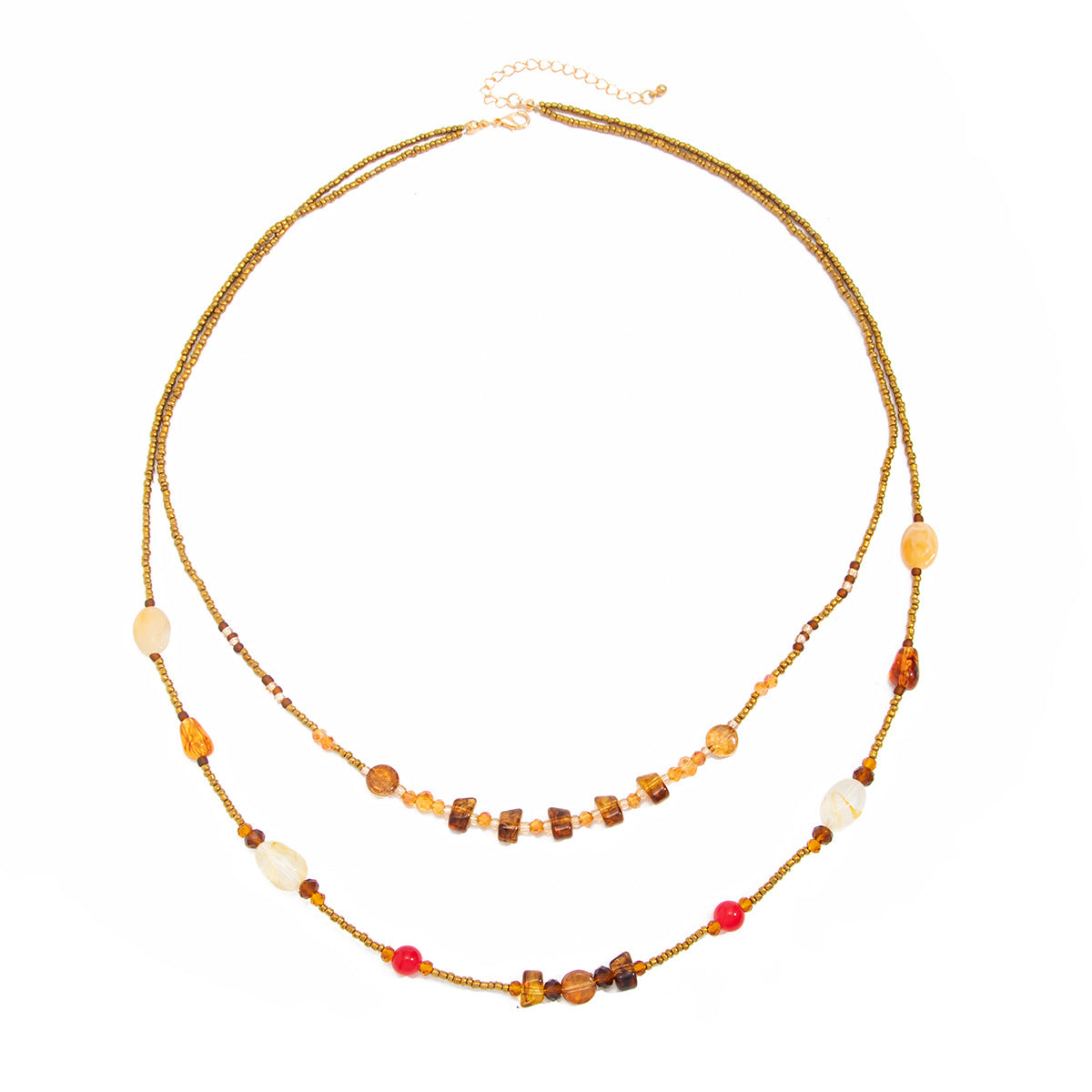 Vintage Geometric Oval Resin Beaded Layered Necklace for Women