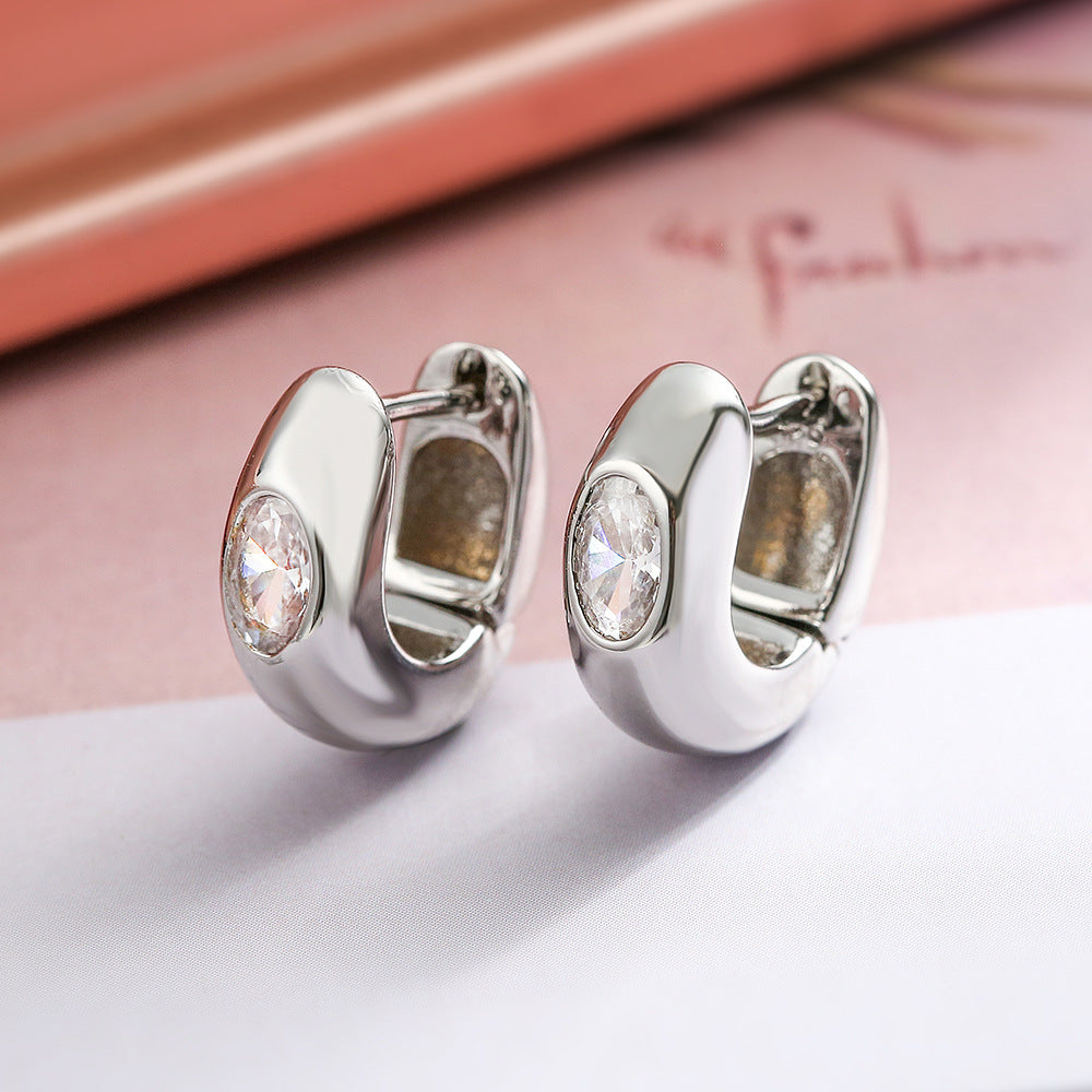 Minimalist Geometric Copper Hoop Earrings with Gold Plating and Zircon Inlay for Women