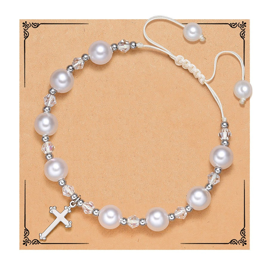 8mm Imitation Pearl Heart Woven Bracelet Unisex Fashion Jewelry Gift