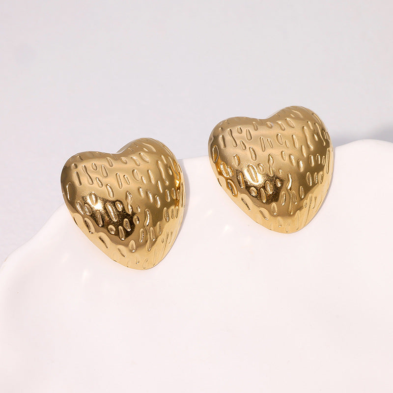 Minimalist Sweet Heart Shaped Plated Stainless Steel Stud Earrings for Women