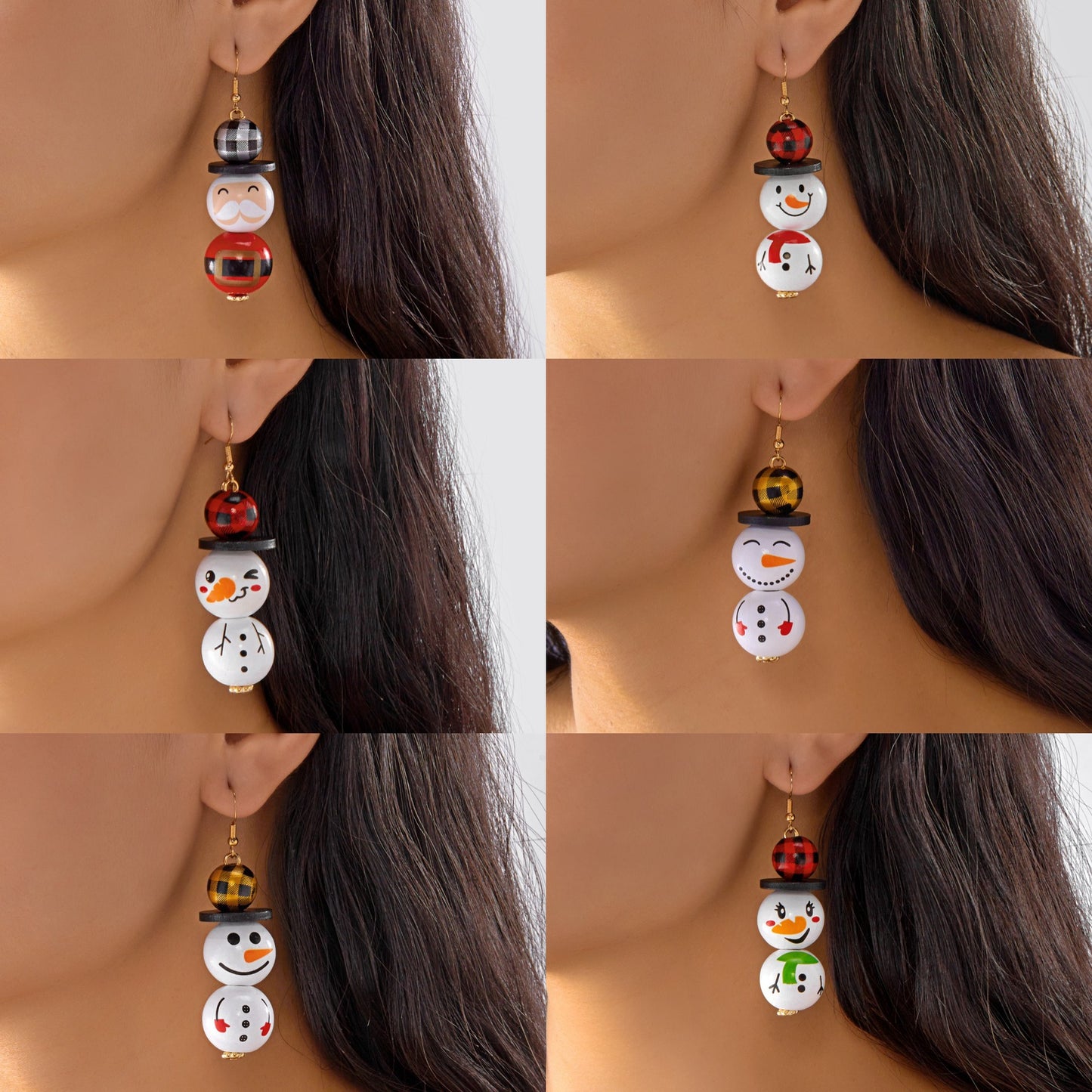Pendientes Creativos de Cuentas de Madera de Papá Noel para Fiestas Navideñas, Joyería de Oreja Festiva Unisex con Acabado Chapado