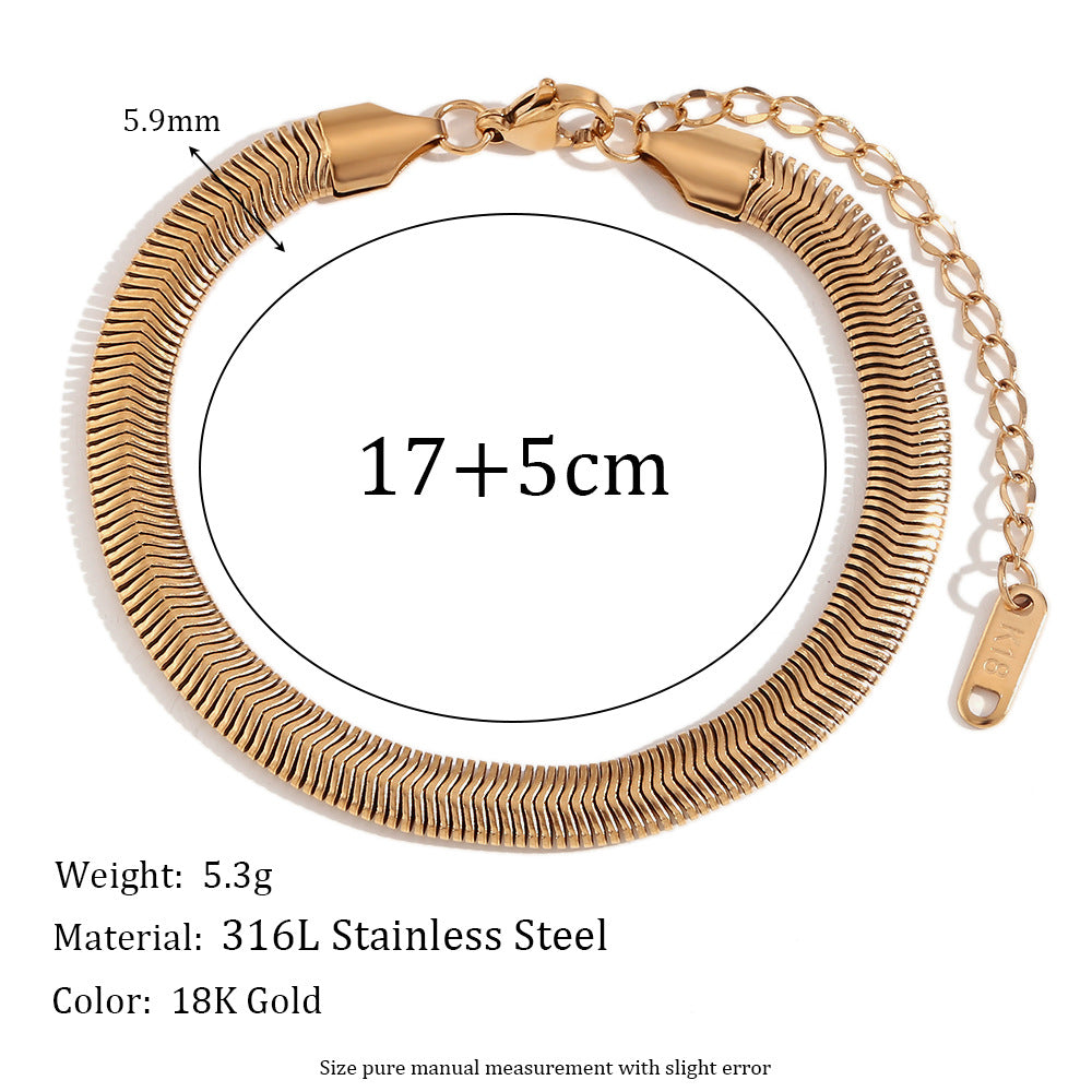 Braccialetto a catena serpente in acciaio inossidabile placcato oro 18 carati con design geometrico minimalista da donna