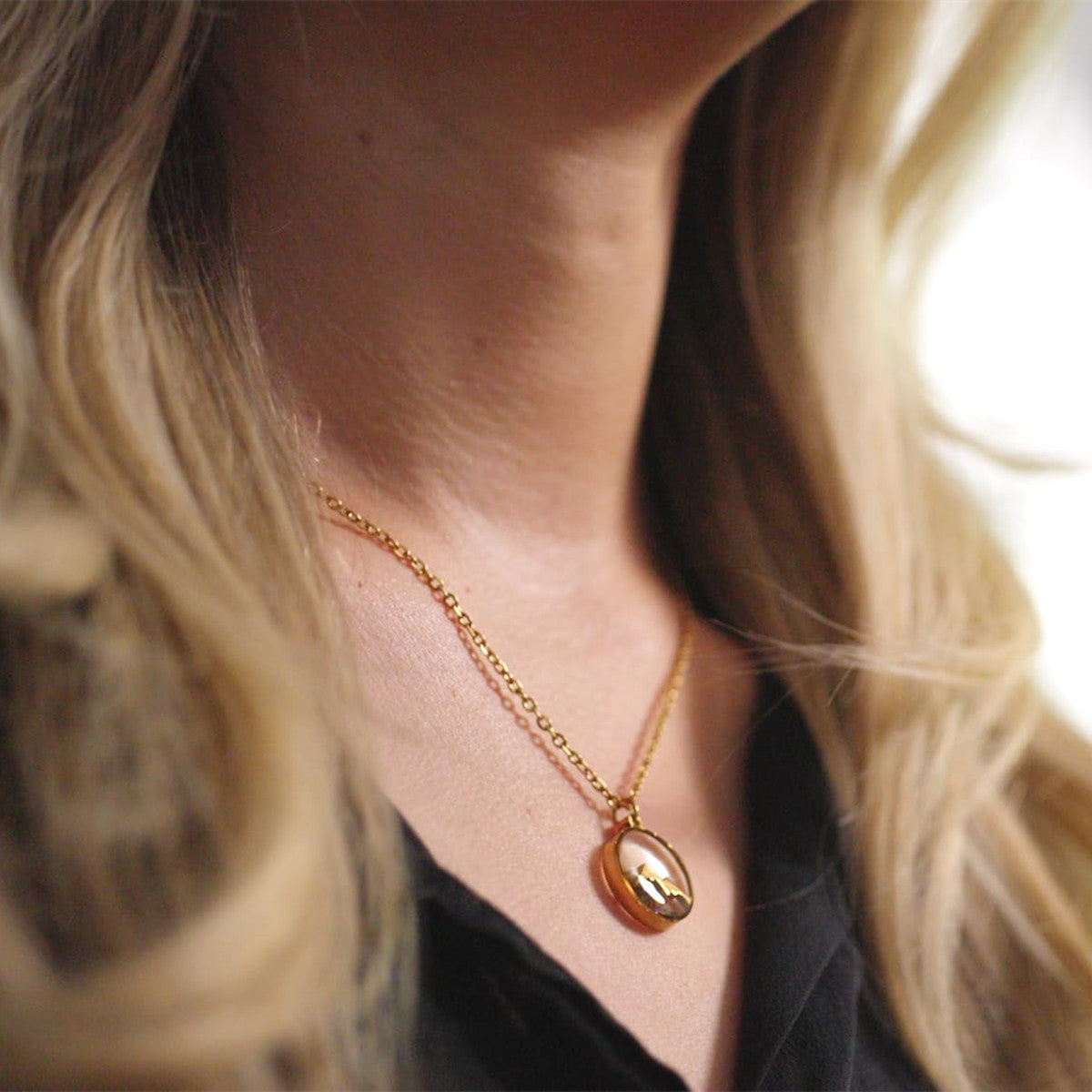 Natural Style Mustard Seed Pendant Necklace for Women in Stainless Steel with Polished Finish Adjustable 20 Inch Chain