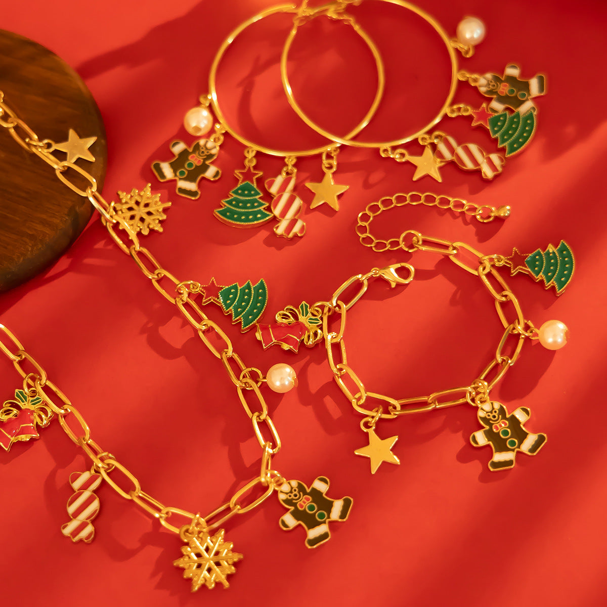 Collana con Pendente a Nappa a Campana e Albero di Natale da Donna in Lega con Finitura Placcata, Design a Stella e Geometrico