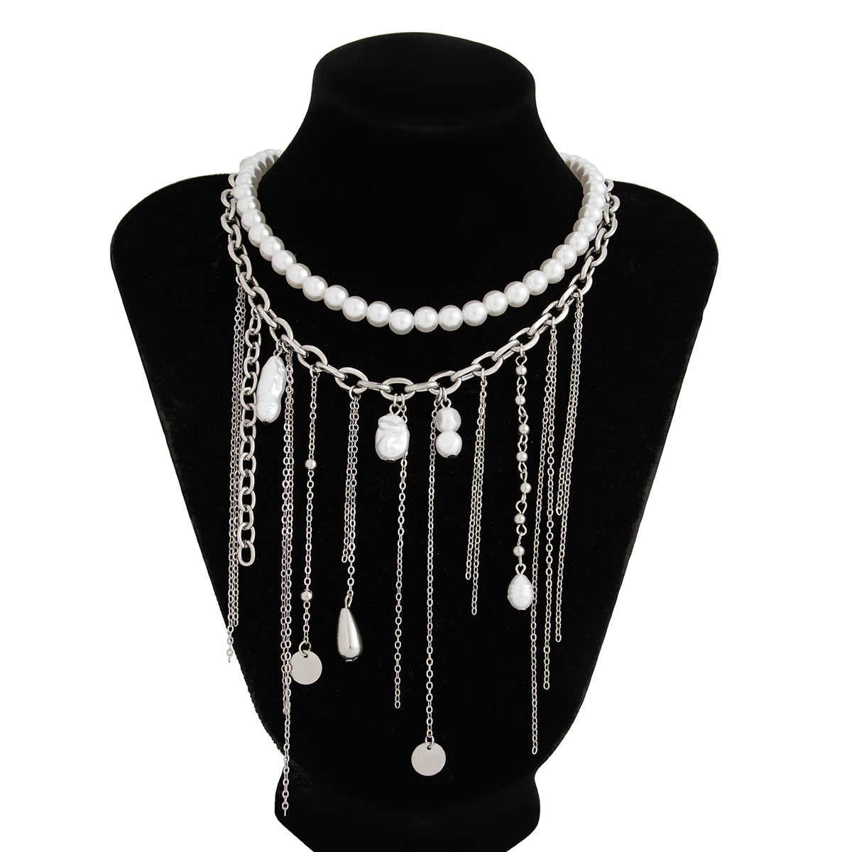 Sweet Heart Shaped Alloy Pendant Necklace with Turquoise and Imitation Pearl Plated Chain for Women