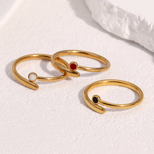 Anillo abierto geométrico minimalista de acero de titanio chapado en oro de 18 quilates, joyería de moda para mujer