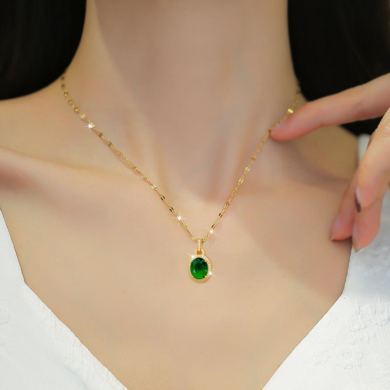 Collana con ciondolo a goccia geometrica in acciaio al titanio di lusso con intarsi di strass, unisex, catena regolabile da 21 cm a 50 cm