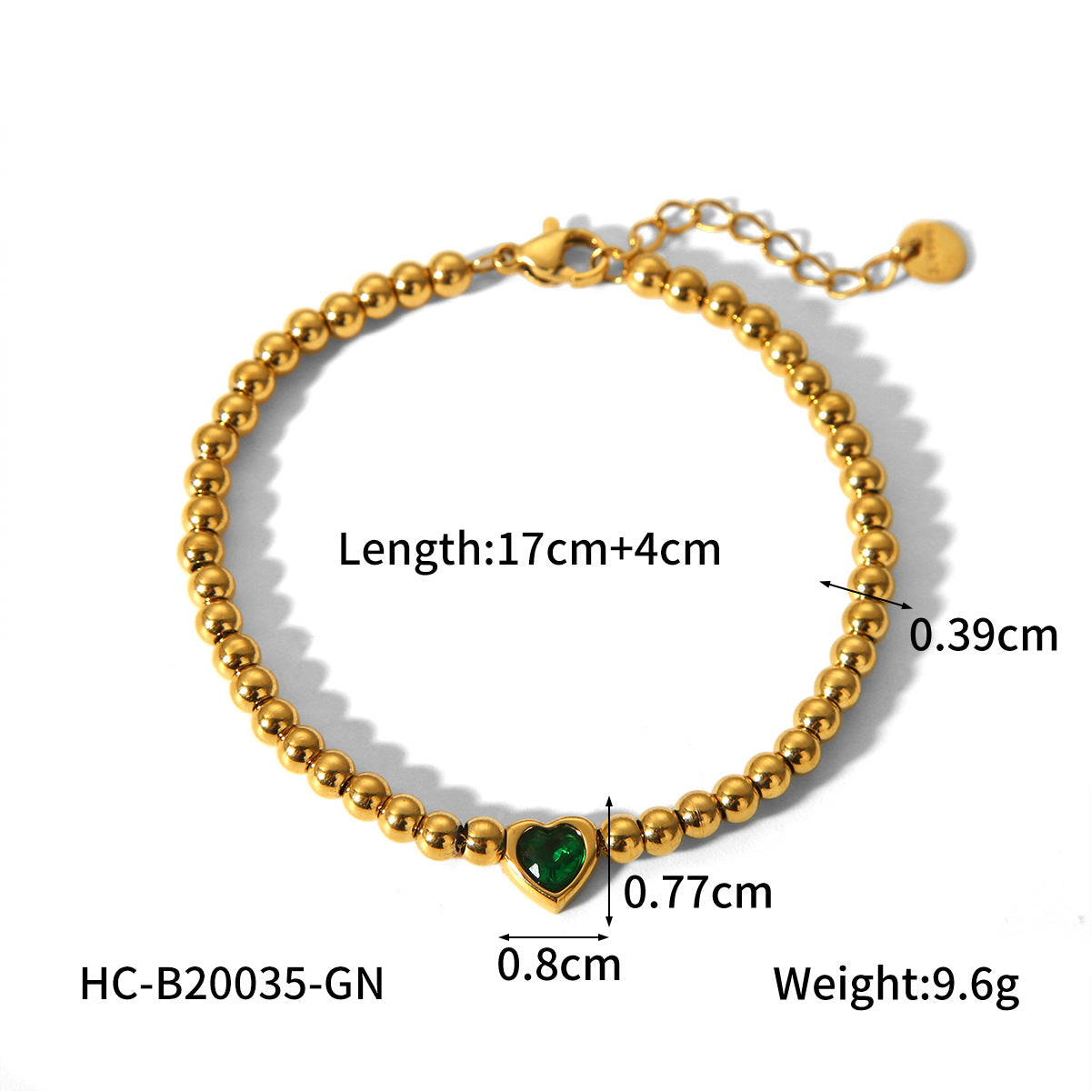 Ins Style Heart-Shaped Beaded Bracelet for Women Made of Titanium Steel with 18K Gold Plating