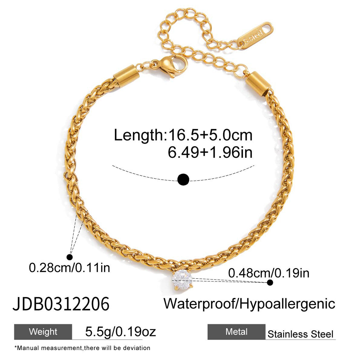 Minimalist Luxury Gold Plated Titanium Steel Heart Geometric Bracelet with Cubic Zirconia for Women